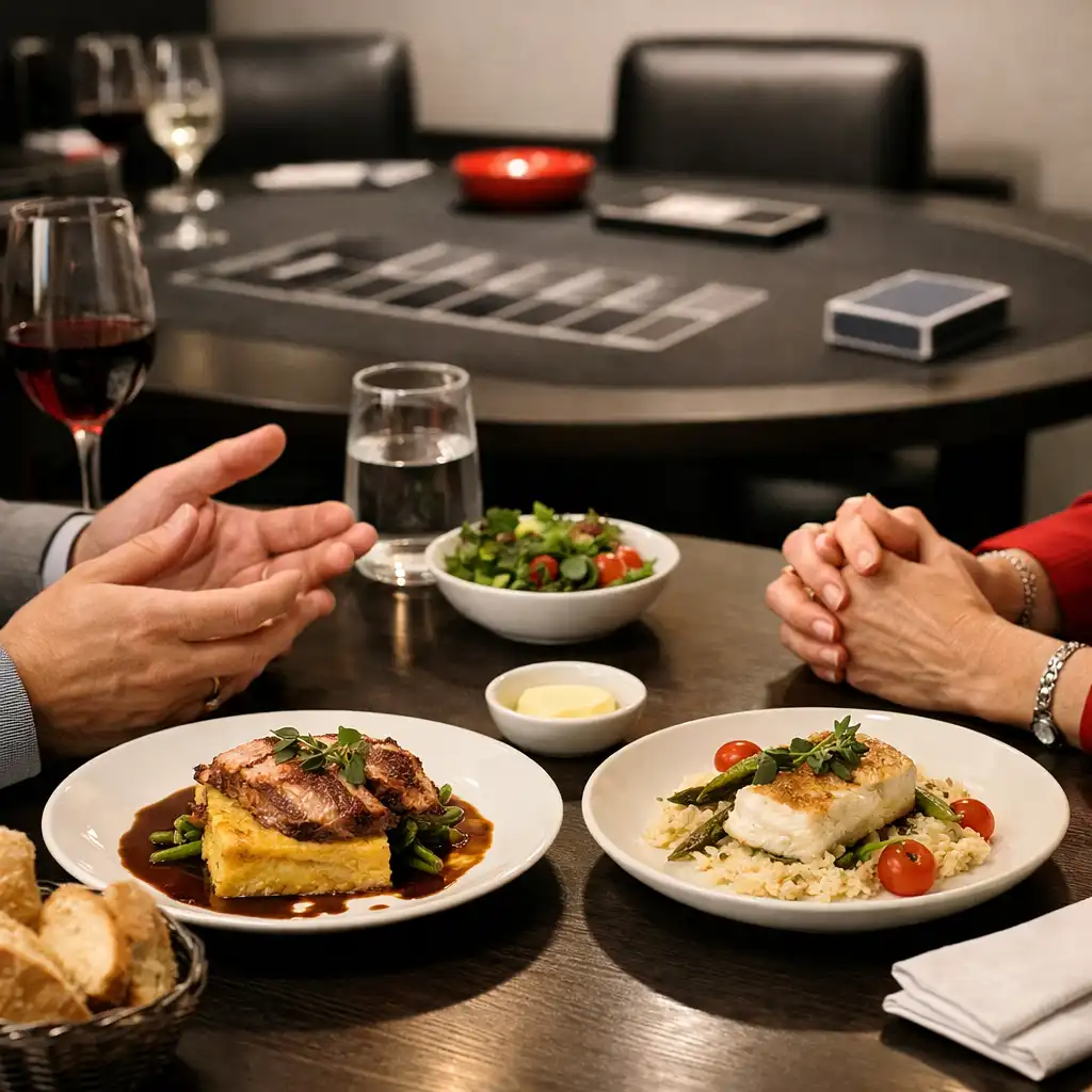 Moment de restauration et de conversation dans le card lounge de Luna Veelle