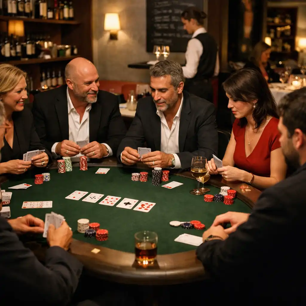 Soirée poker sur place autour d'une table au restaurant